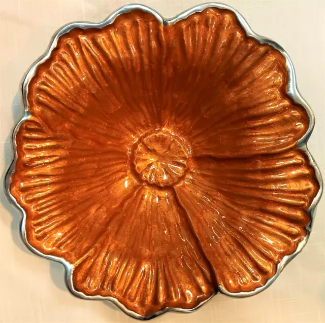 Julia Knight Mango Orange Hibiscus Enameled Aluminum Metal Bowl/Dish