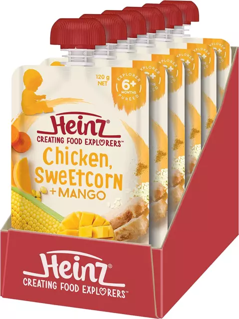 Heinz Chicken, Sweetcorn & Mango Baby Food Pouch for 6+ Months Babies 120 G (...
