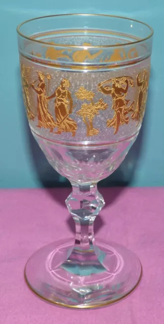 Val St Lambert Crystal Gold Danse De Flore 6 3/4" Water/Wine Goblet Glass