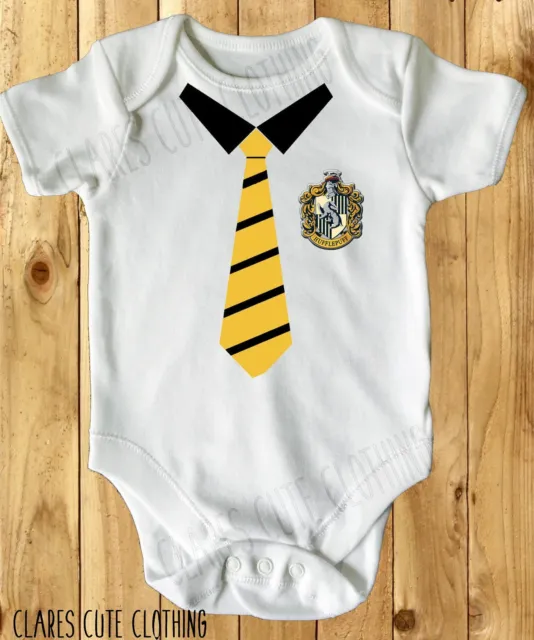 Harry Potter Hufflepuff School Tie Baby Vest/ Grow White Available In Most Size