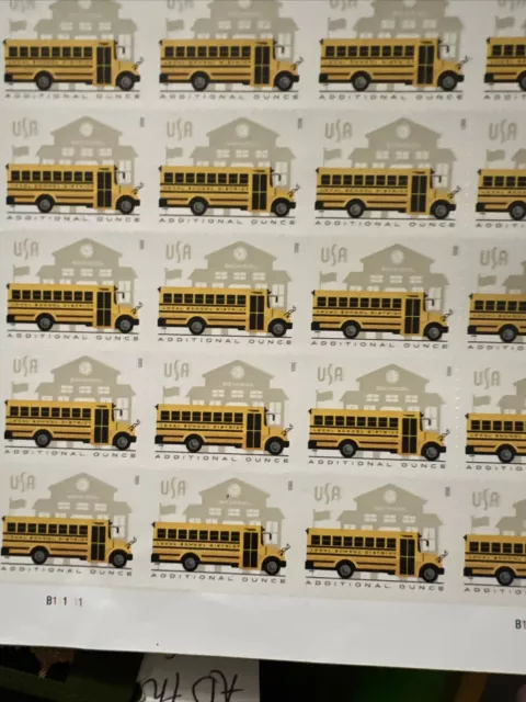 Mint US School Bus Pane of 20 Forever Additional Ounce Stamps Scott# 5740 (MNH)
