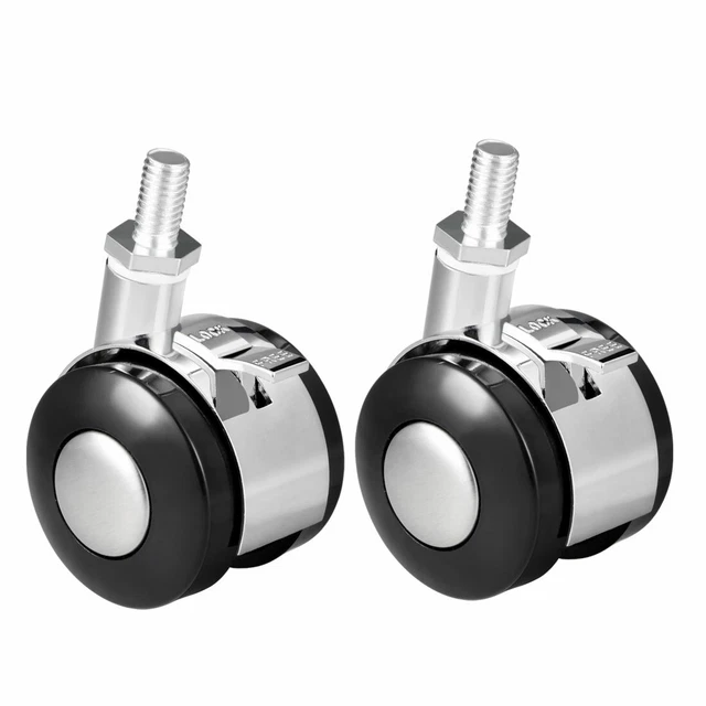 Furniture Casters 1.5 inch Twin Wheel w Brake M8x15 Threaded Stem Swivel 2pcs