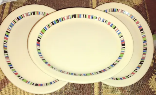 Syracuse China-Econo Rim Restaurant Ware- Multi-Color Band Oval Plates Lot of 3
