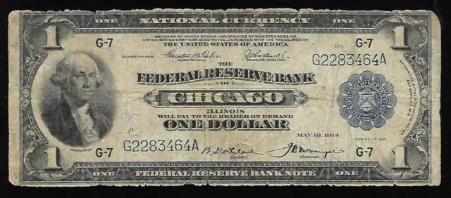 1918 $1 CHICAGO FRBN GREEN EAGLE LARGE SIZE LOW GRADE  Fr 727 # 289