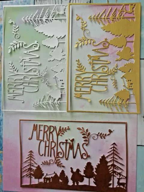 3 Large Merry Christmas Tree,Santa Scene Panel Die Cut card Toppers (Set 1)
