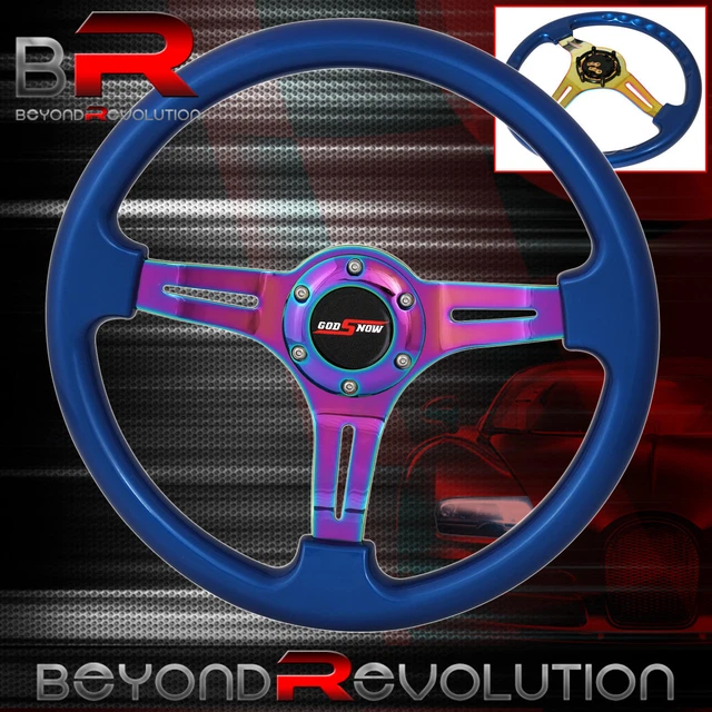 Universal Deep Dish Metallic Blue Neo Chrome Center Steering Wheel Godsnow