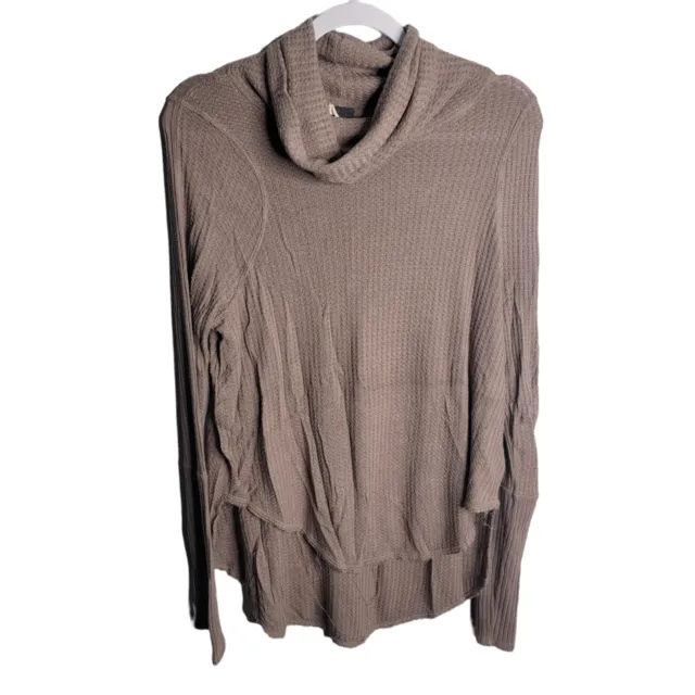 We the Free People Kristina Waffle Knit Drippy Thermal Top Taupe Size Medium