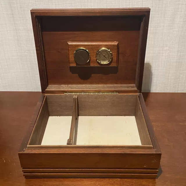 Vintage Decatur Industries Walnut Humidor w/ Italian Gauge & Water Holder