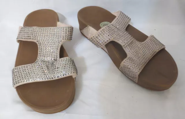 FitFlop Micro Wobble Board Womens Silver Slides With  Rhinestones Size 8