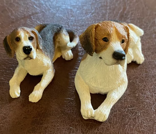 Mini beagle dog ceramic figurines set of 2