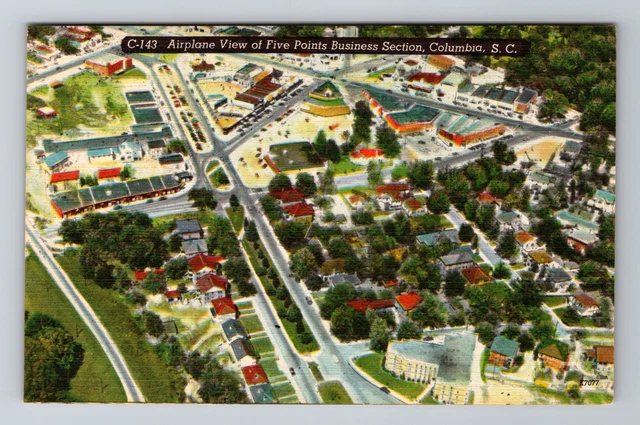 Columbia SC-South Carolina, Aerial View, Five Point Business, Vintage Postcard
