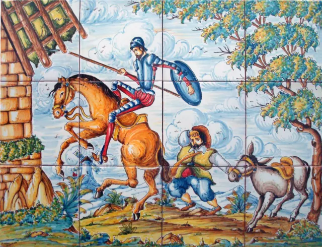 AZULEJOS PINTADOS A MANO de CERÁMICA 45x60cm * DON QUIJOTE Y SANCHO * Talavera