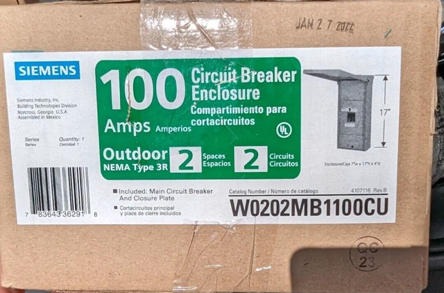 Siemens W0202MB1100CU EQ 100-Amp 2-Spaces 2-Cir Outdoor Main Breaker Load Center
