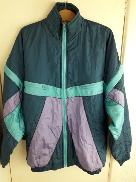 VINTAGE MEN'S 80S 90s Green Purple Shell Suit Jacket Zip Off