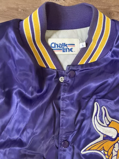 VINTAGE MINNESOTA VIKINGS Jacket Mens Large Purple Satin Chalk Line NFL ...