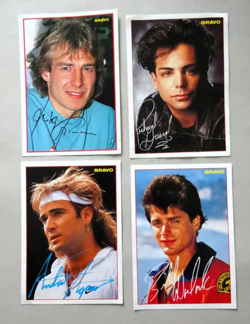 4 BRAVO Autogrammkarten | 90er | gedruckte Signatur  | Agassi Klinsmann Grieco