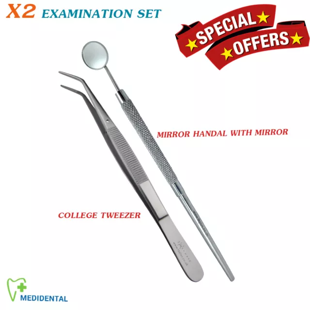 Dental Examination Kit College Tweezer And Mouth Mirror With Handle Dentistry CE