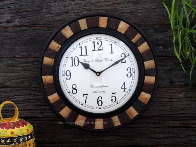 Wooden Hand Crafted Wall Clock Handcrafted Two Tone Wall Decor Clock 12 Inch