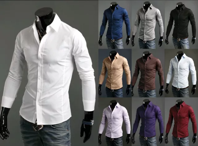 New Luxury Shirts Mens Casual Formal Slim Fit Shirt Top  S M L XL XXL PS01