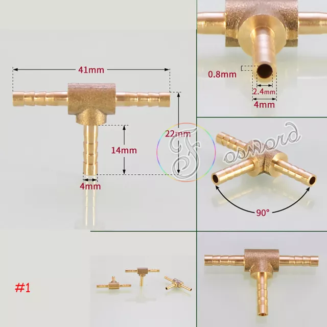 Schlauchverbinder Schlauchtülle Messing Luft Schlauchanschluss 4mm T-Stück 2Stk