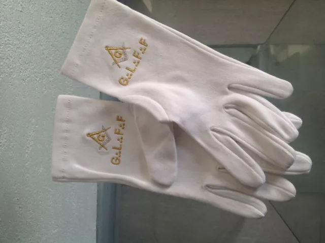 GANTS COTON BLANC FRANC MAÇON BRODERIE EQUERRE ET COMPAS