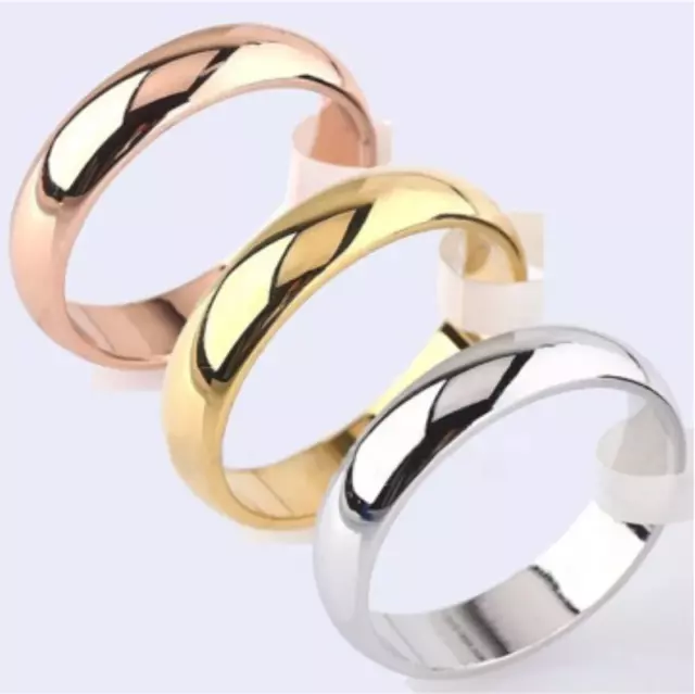 9ct 9K Gold Plated Men Women Wedding Ring Band D Shaped White Yellow Rose Gold