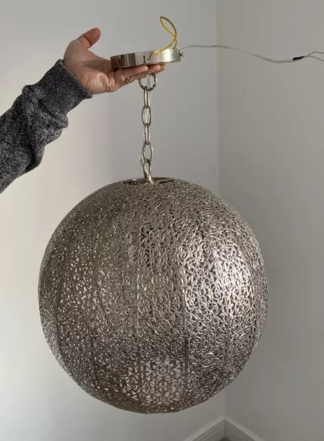 NEXT ORIANA BALL Pendant light fitting polished nickel silver metal 41cm dia 52.00 PicClick UK