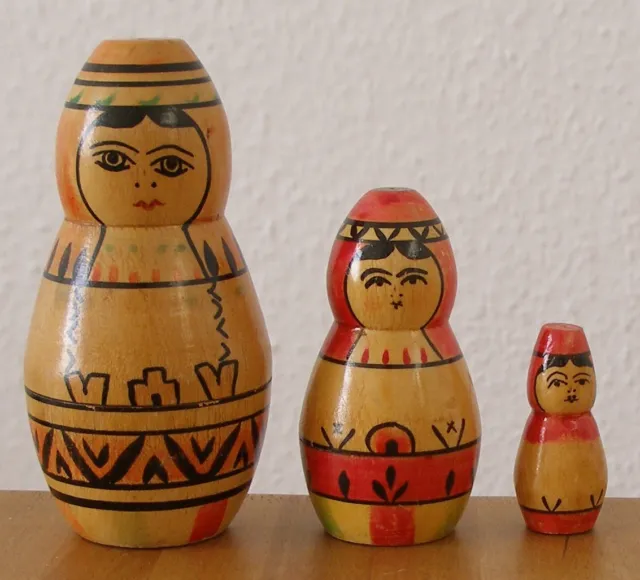 Russische Matroschka, Babuschka, Vintage-Matrjoschka! 3 Holzpuppen. MADE IN USSR