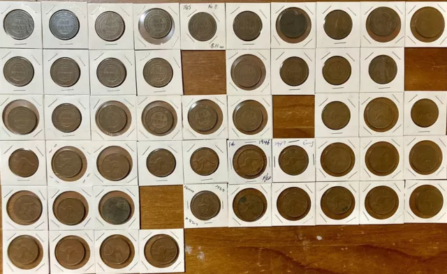 Australian Penny Coin Set - 50 Coins - 1911 to 1964 including Rare 1946