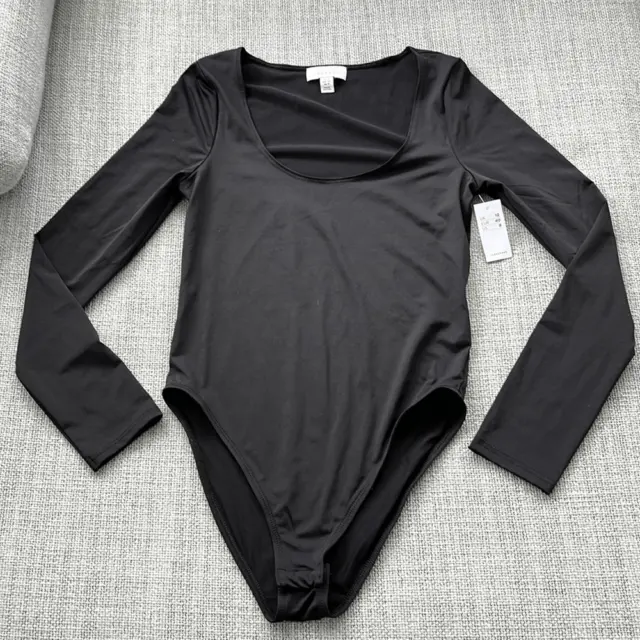 TopShop Black Scoop Neck Long Sleeve Bodysuit Size 8