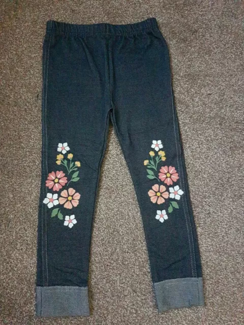 Girls Leggings Clothes size 3 / 5 yrs Blue Denim Floral Printed