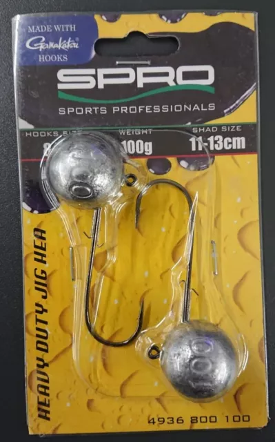 Spro HD Jighead 8/0 100g Jigkopf 2 Stück Gamakatsu Rundkopf für Shad 11-13cm