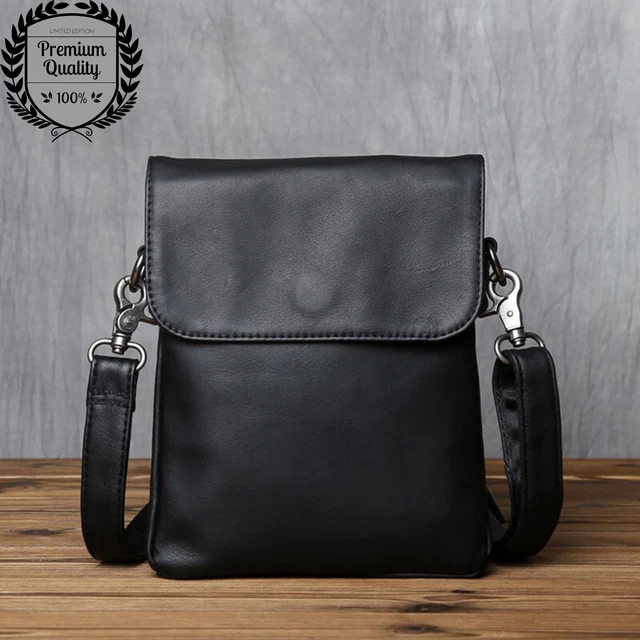 GENUINE LEATHER Mens Designer Bag Crossbody Shoulder Messenger Black Sling Pack