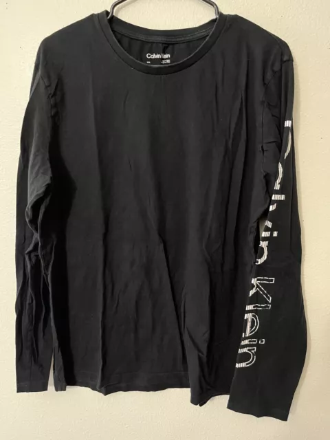 Calvin Klein Shirt Mens L Black Crew Neck Long Sleeve Cotton Solid Preppy