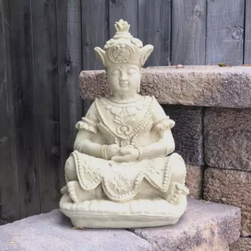 LARGE VINTAGE ORNATE BUDDHA Cement Concrete Outdoor Garden Shakyamuni Zen Statue