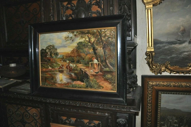 Wonderful Large  19th Century Genre Allegorical Landscape  Painting