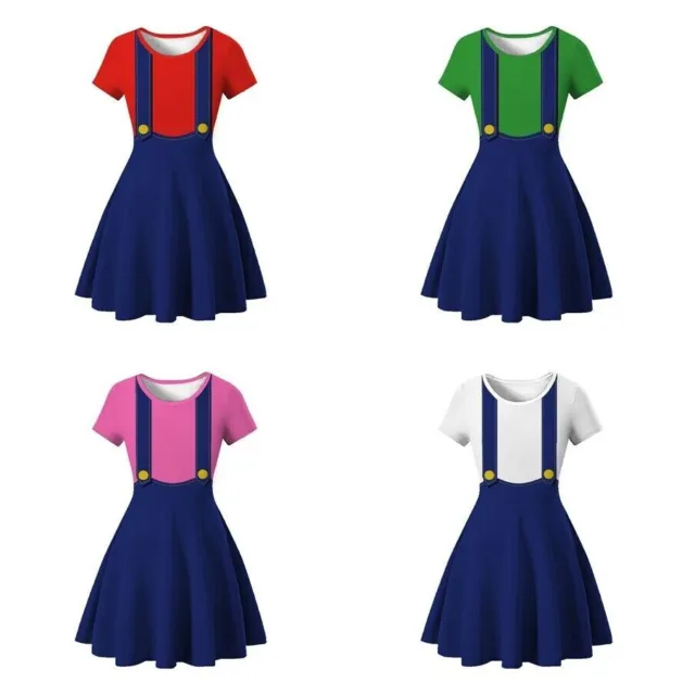 Kids Girls Super Mario 3D Cartoon Princess Dress Fancy Party Skater Skirts Gift*
