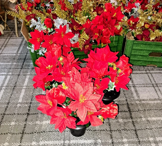 Vasi Tomba Artificiale Natale Fiori Memoriale Poinsettias Rose Rosso