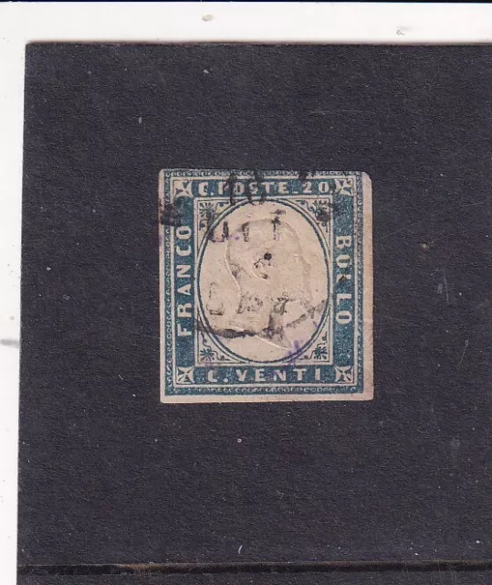 ITALIA ITALIAN STATES SARDEGNA SARDINIA 1861 20c COBALTO GRIGIASTRO USATO