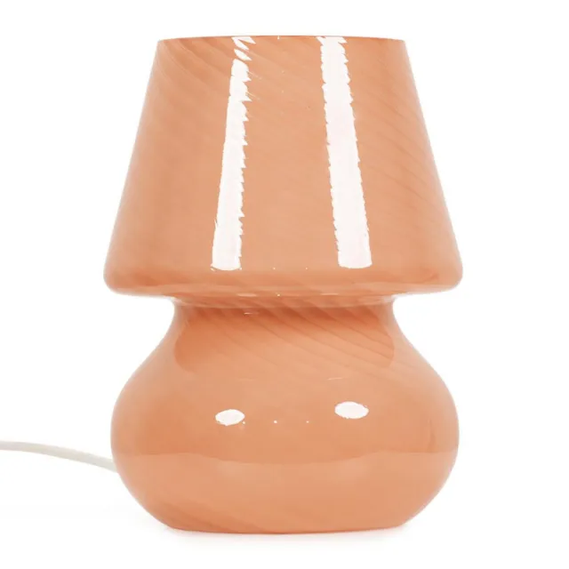 Peach Glass Table Lamp Pin Stripe Light Bedroom Living Room Lighting LED Bulb