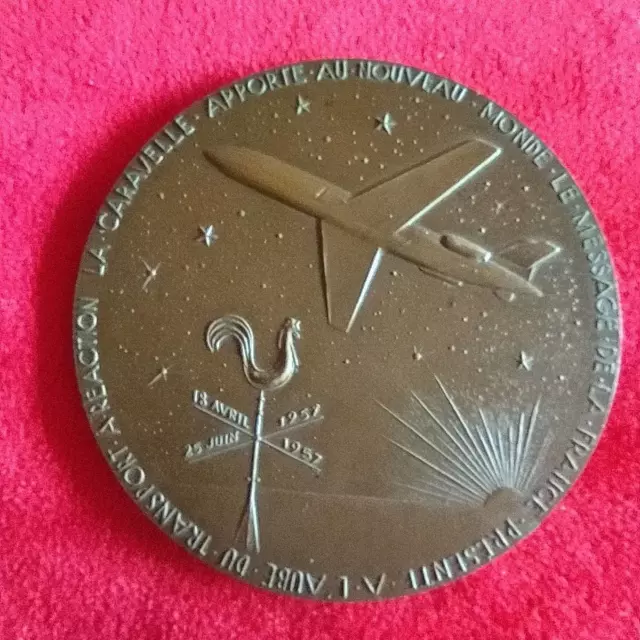 Superbe Medaille En Bronze Souvenir De La "Caravelle 1957" Par R.joly