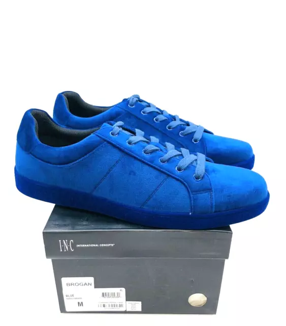 INC International Concepts Men's Brogan Velvet Lace-Up Sneakers- Blue, US 8.5M