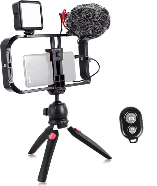 Andoer Video Rig Kit, Handy Stabilisator mit Stabilisator Griff Smartphone Video