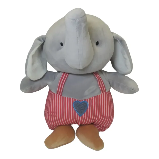 Gray Elephant Plush 13" Red Stripe Blue Heart Grey Stuffed Animal Soft Toy Lovey