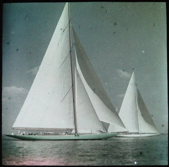 Farbe Magic Lantern Slide J-Klasse Rennyachten Velsheda J/K7 & Astra K2 c1935