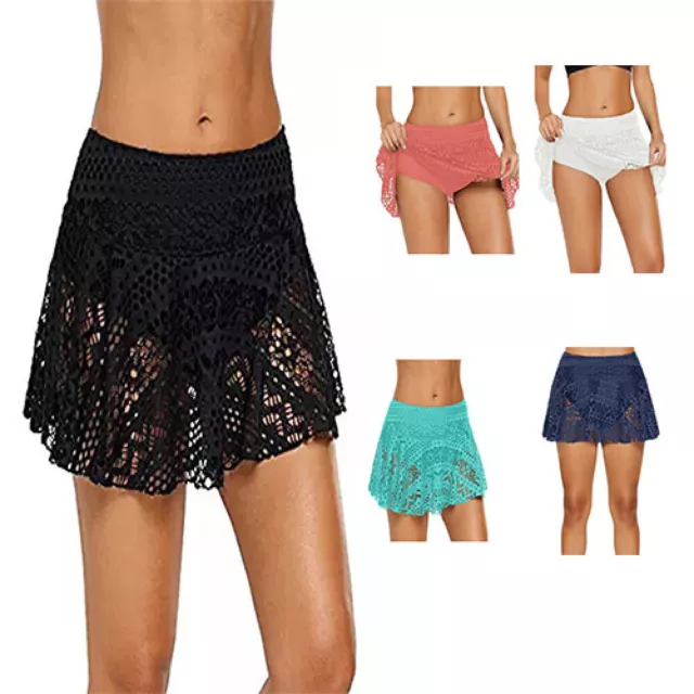 UK8-18 Women Swim Bikini Bottoms Ladies Monokini Beach Lace Shorts Skirt