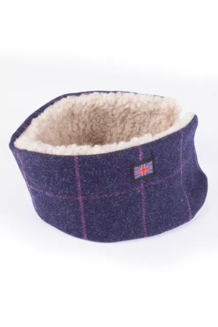 Ladies Check Tweed Headband Sherpa Lined British Made Womens Ear Cosy Fleece Hat