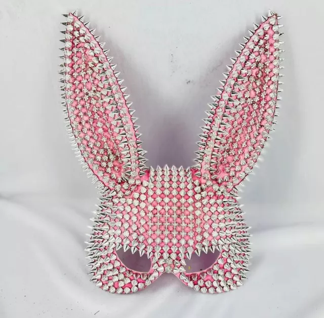 Pink Studded Sexy Bunny Eye Mask Halloween Masquerade Ball Fancy Dress BDSM