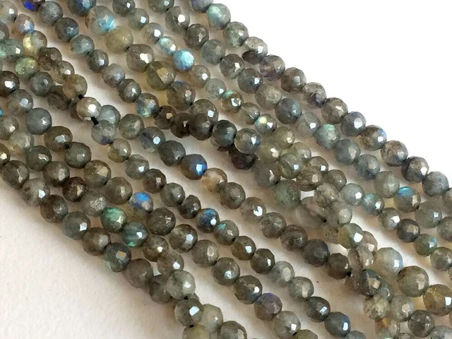 3-3.5mm Labradorite Facettes Rond Perle , 33cm Naturel Balle