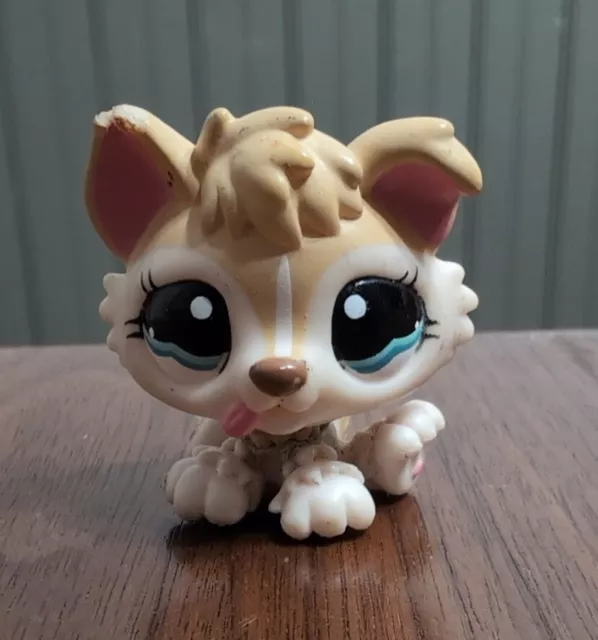 Littlest Pet Shop LPS #1013 HUSKY PUPPY DOG Cream Tan Pink Ears Tongue Authentic